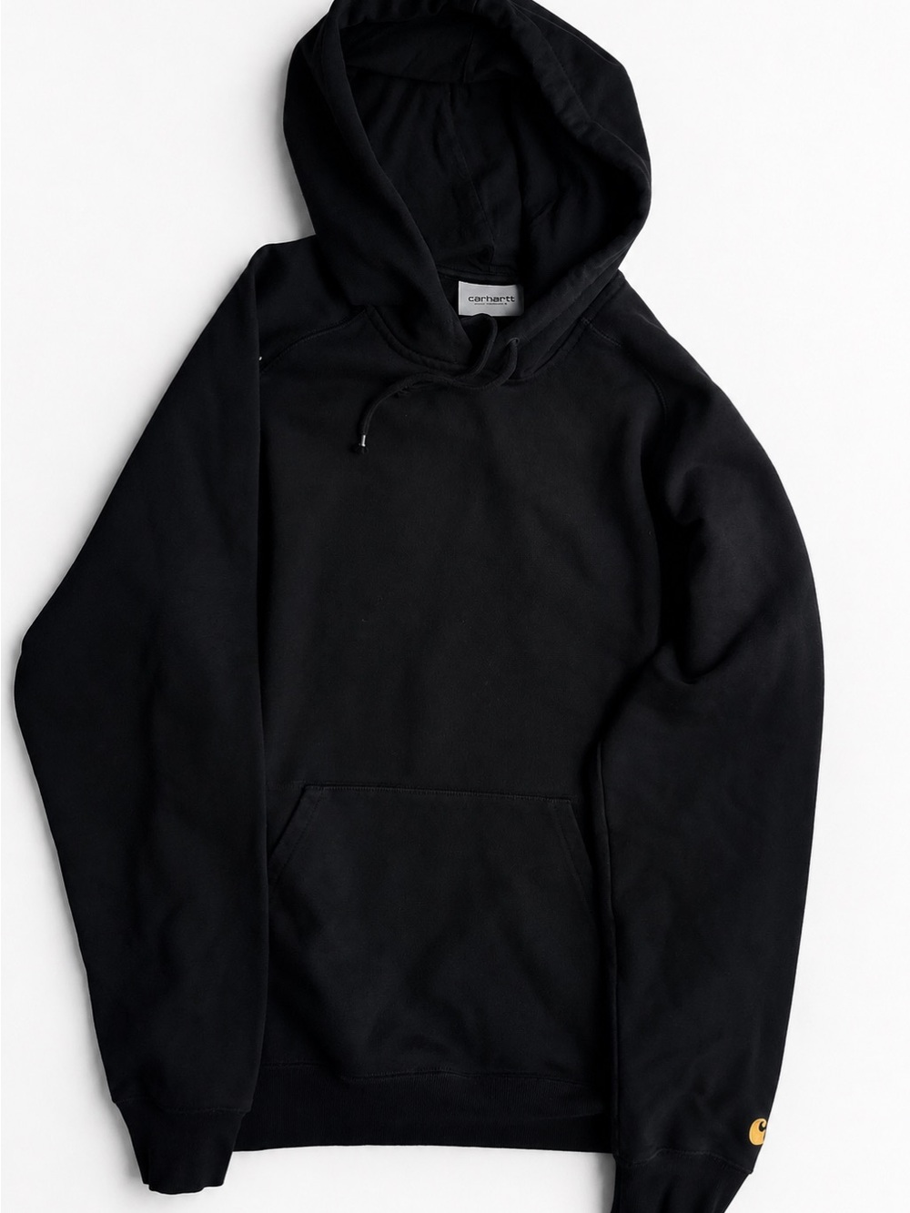 Carhartt WIP Hooded Chase Sweatshirt Black Embroidered Logo Men’s Medium